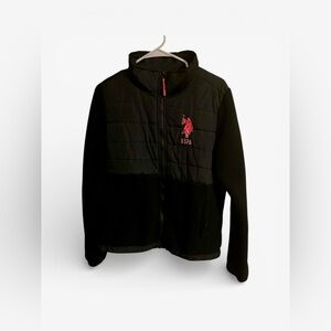 EUC US Polo Assn. Women’s Black Pink Fleece Full Zip Jacket, Sz XL